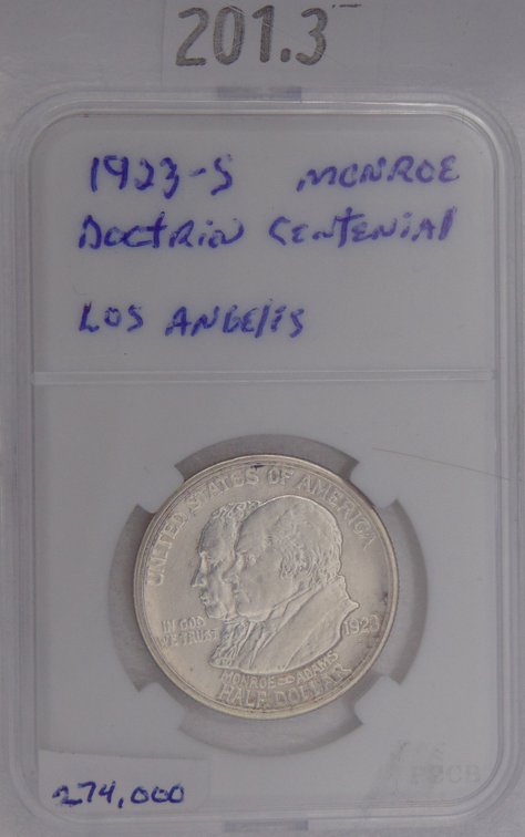 1923 Monroe Doctrine Centennial Half Dollar. Mintage of 274,077.