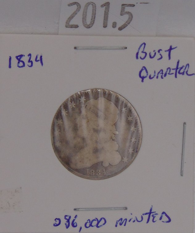 1834 Capped Bust Quarter. Mintage of only 286,000.