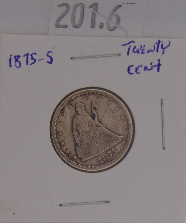 1875-S Seated Liberty Twenty-Cent Piece. First Year. Mintage of 1,155,000.