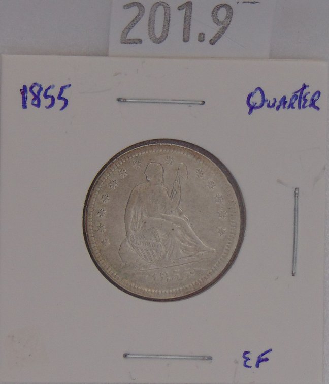 1855 Seated Liberty Quarter EF.