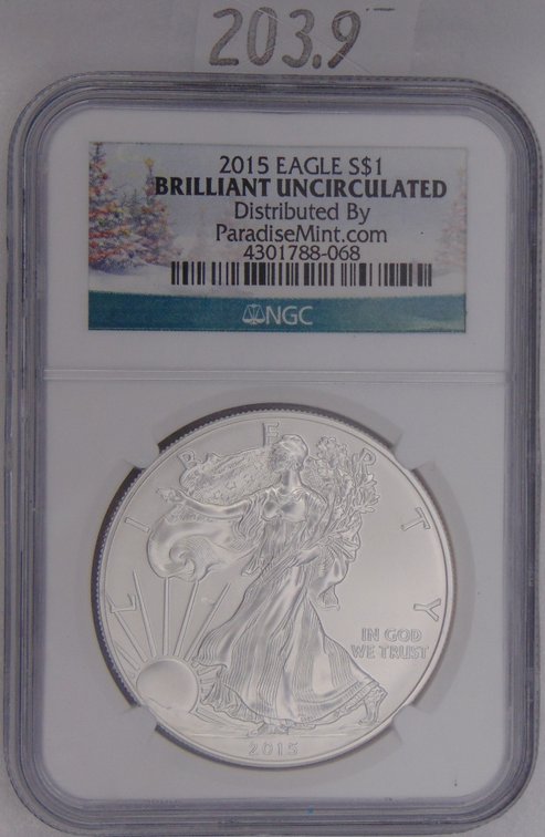 2015 Silver Eagle 1 Troy Oz. .999 Silver NGC Brilliant Uncirculated.