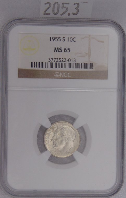 1955-S Roosevelt Dime NGC MS65.