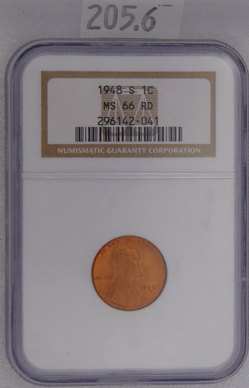 1948-S Lincoln Cent NGC MS66 RD.