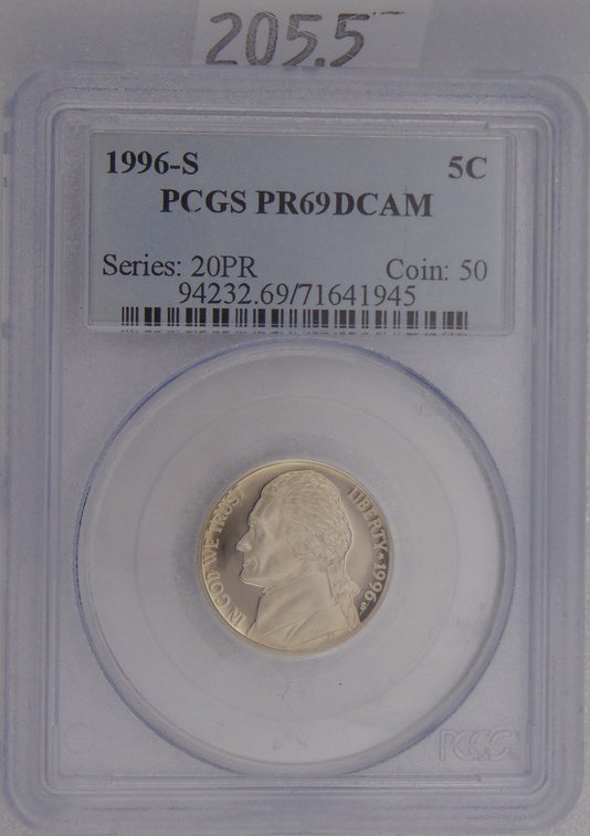 1996-S Jefferson Nickel PCGS PR69 DCAM.