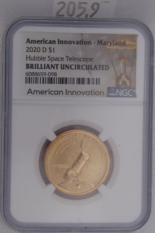 2020-D $1 American Innovation Maryland NGC Brilliant Uncirculated. Hubble Space Telescope.