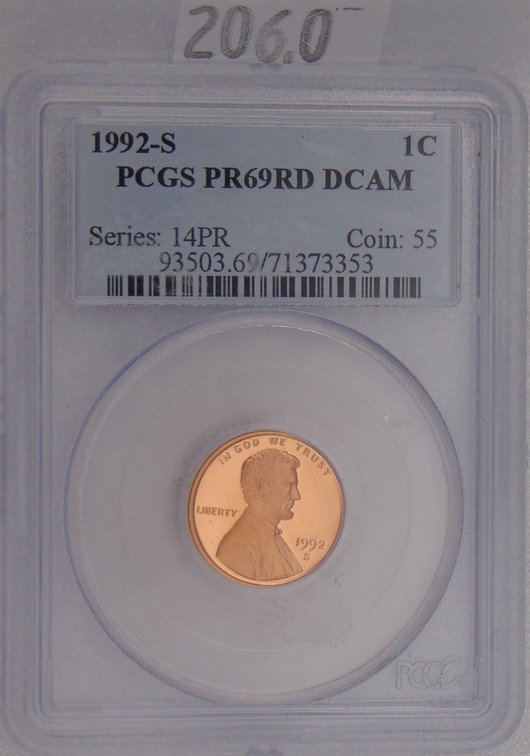1992-S Lincoln Cent PCGS PR69 DCAM.