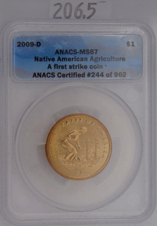 2009-D Native American $1 ANACS MS67, A First Strike Coin.