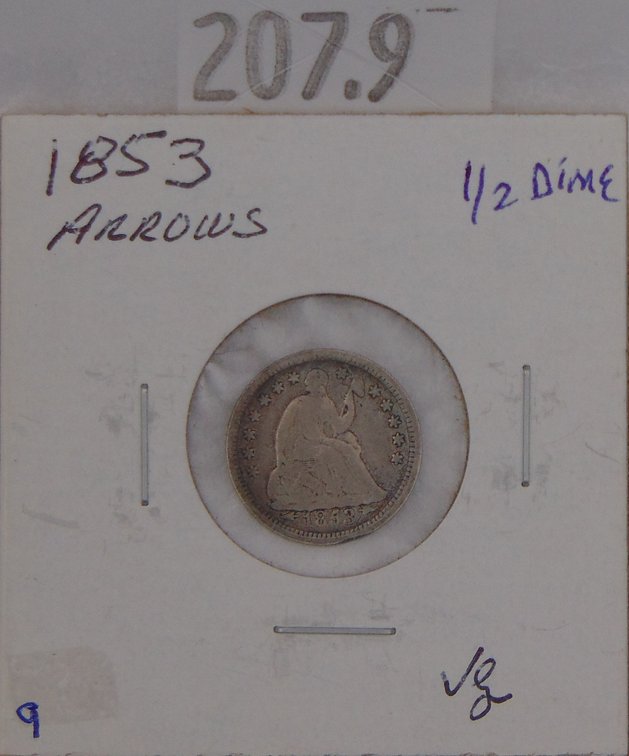 1853 Seated Liberty Half Dime VG (arrows at date).