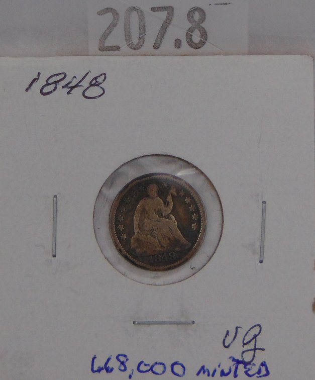 1848 Seated Liberty Half Dime VG. Mintage of 668,000.