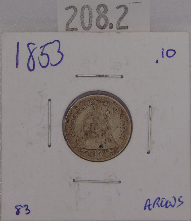 1853 Seated Liberty Half Dime G4 (arrows at date).