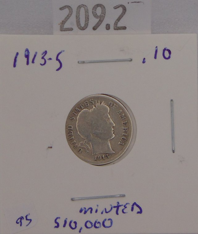 1913-S Barber Dime G. Mintage of 510,000.