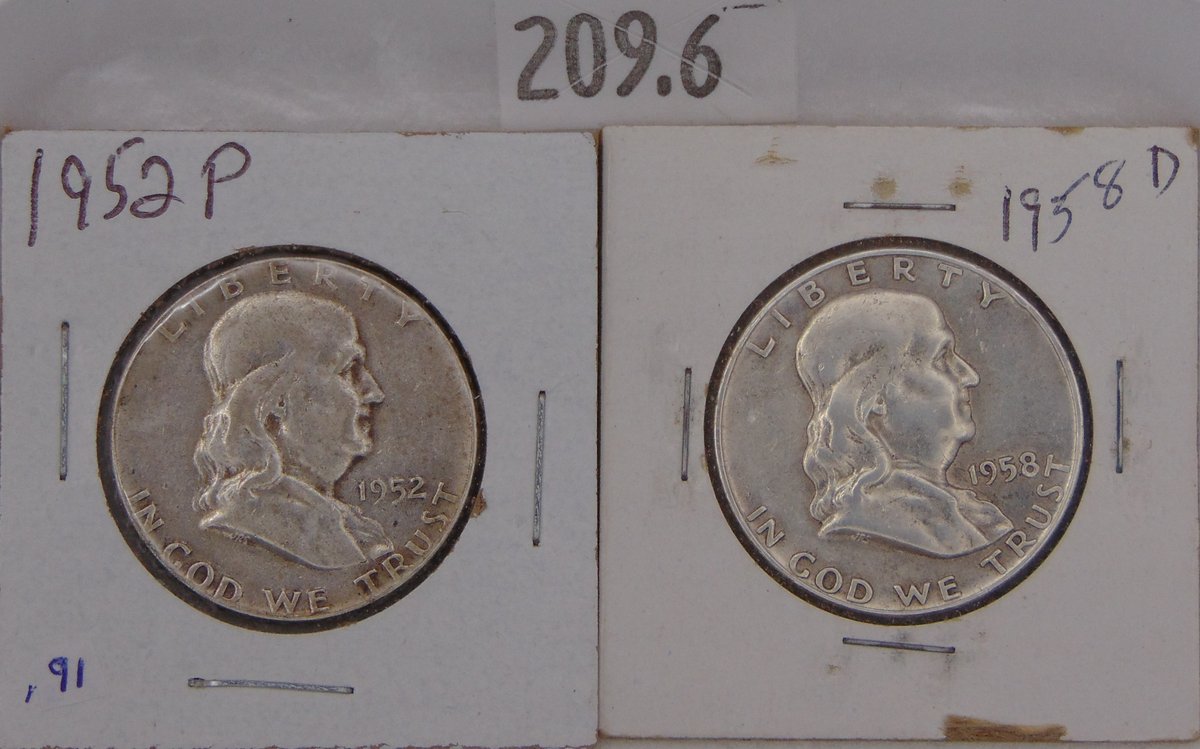 1952, 1958-D Franklin Half Dollars.