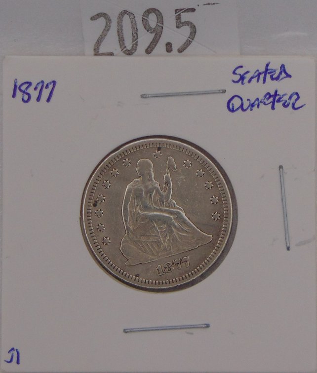 1877 Seated Liberty Quarter EF-AU. Mintage of 932,000.