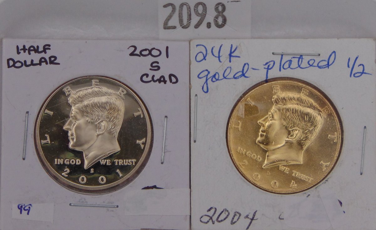 2001-S, 2004-D (gold plated) Kennedy Half Dollars.