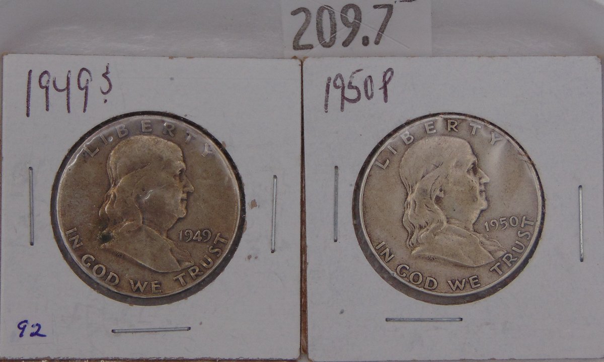 1949-S, 1950 Franklin Half Dollars.