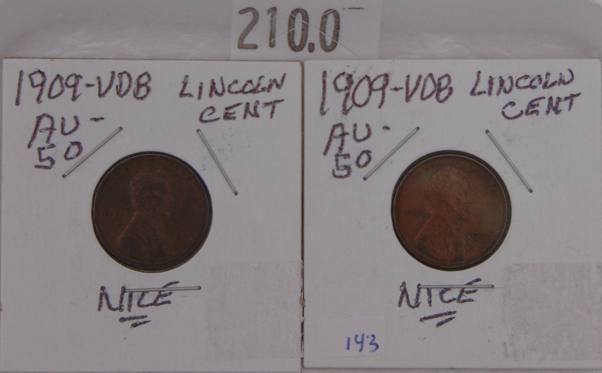 (2) 1909 VDB Lincoln Cents AU.