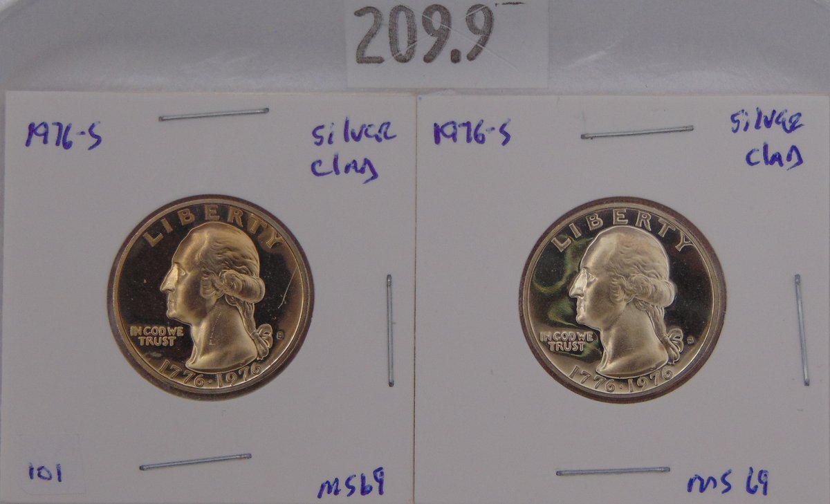 (2) 1776-1976-S Silver Clad Washington Quarters MS69.