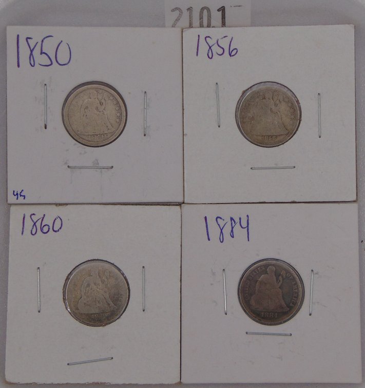 (4) Seated Liberty Dimes: 1850, 1856, 1860, 1884.