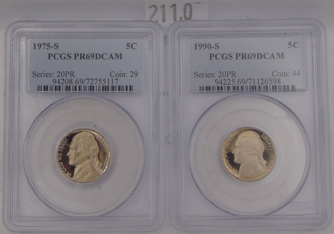 1975-S, 1990-S Jefferson Nickels PCGS Graded.