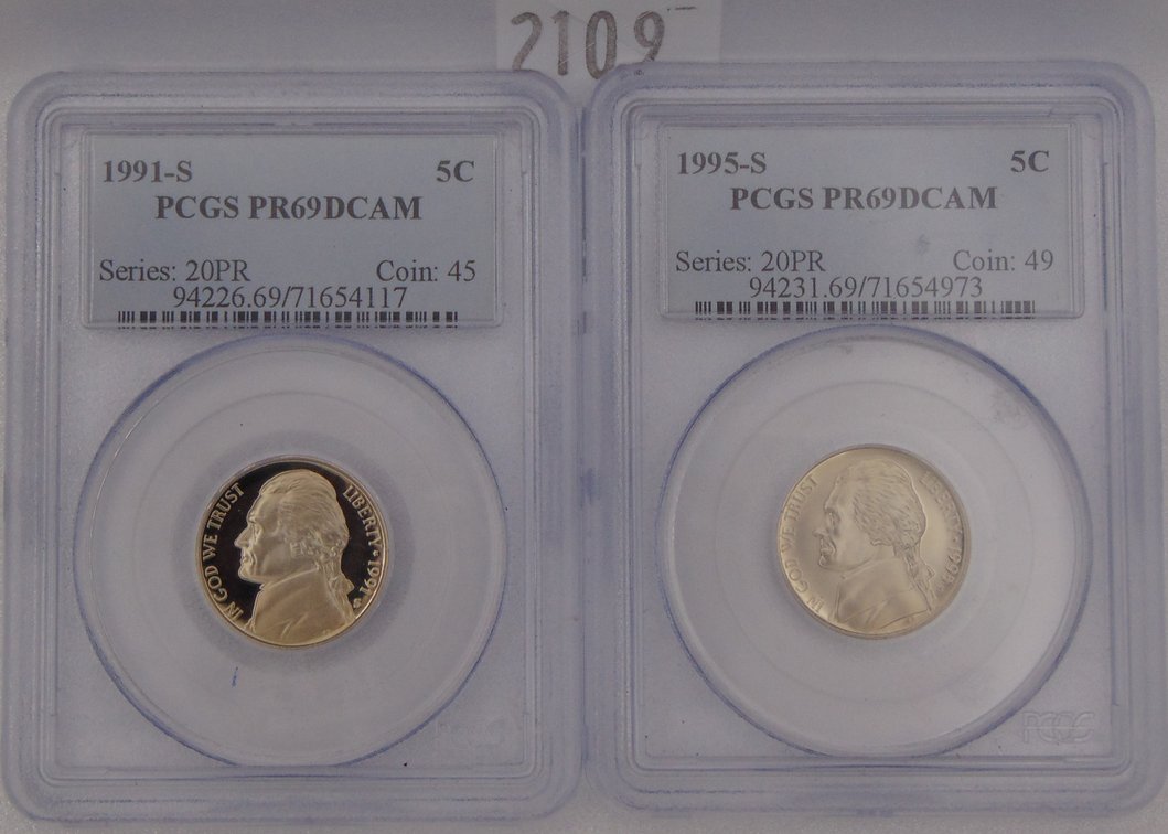 1991-S, 1995-S Jefferson Nickels PCGS Graded.