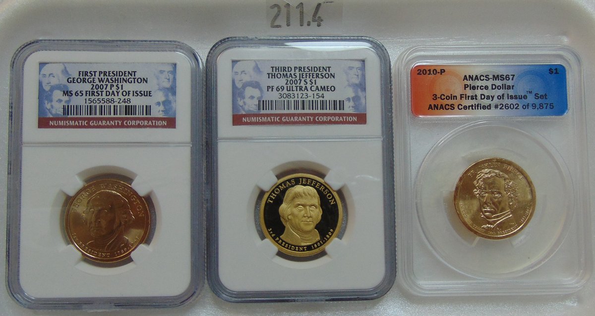 (3) Graded Presidential Dollars: 2007-P Washington Dollar NGC MS65 First Day of Issue.