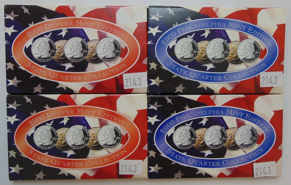 (2) 2000-P, (2) 2000-D UNC State Quarters Collections in original boxes with COA's.