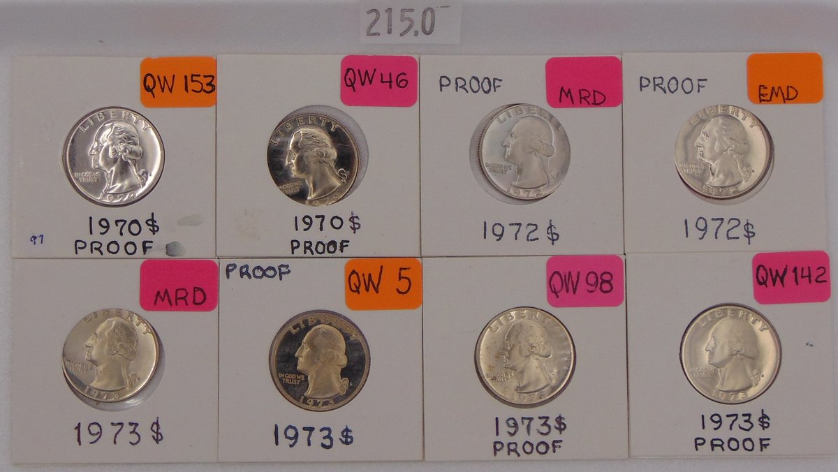 (8) Proof Washington Quarters: (2) 1970-S, (2) 1972-S, (4) 1973-S.