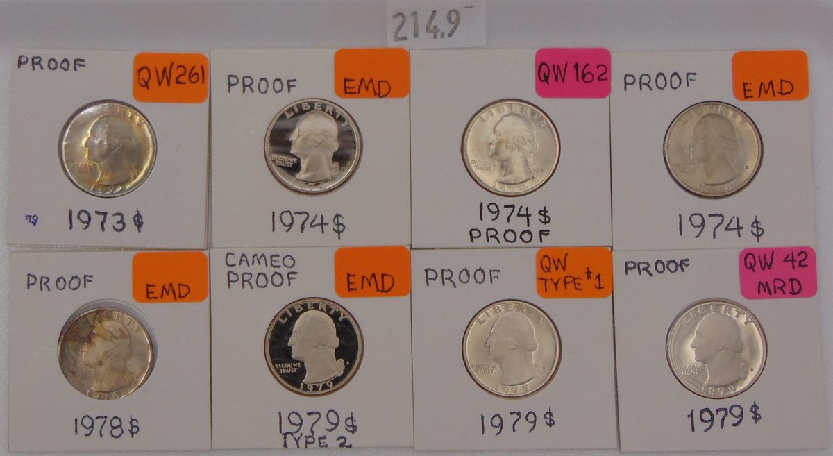 (8) Proof Washington Quarters: 1973-S, (3) 1974-S, 1978-S, (3) 1979-S.