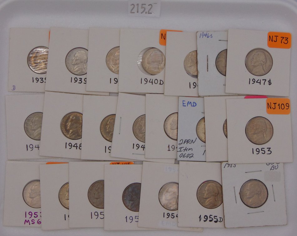 (22) Jefferson Nickels: 1939-1955 (some mint marks, not all years).