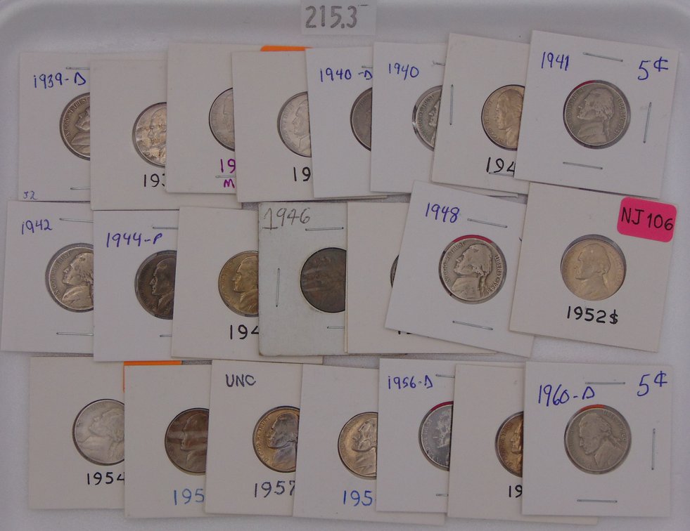 (22) Jefferson Nickels: 1939-1960-D (some mint marks, not all years).
