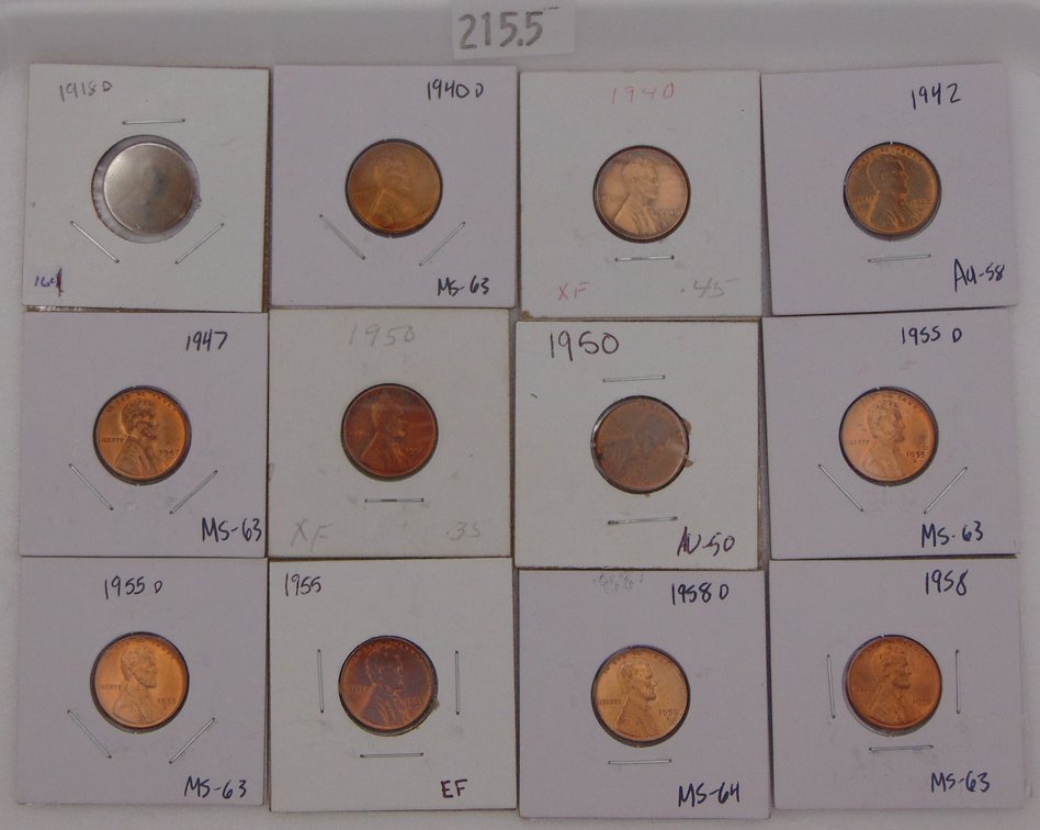 (12) Lincoln Wheat Cents: 1918-D - 1958. Not all years. Various conditions.