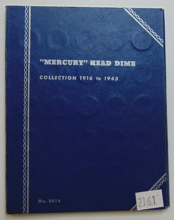 Mercury Dime Whitman Album 9014: contains sixty-eight dimes.