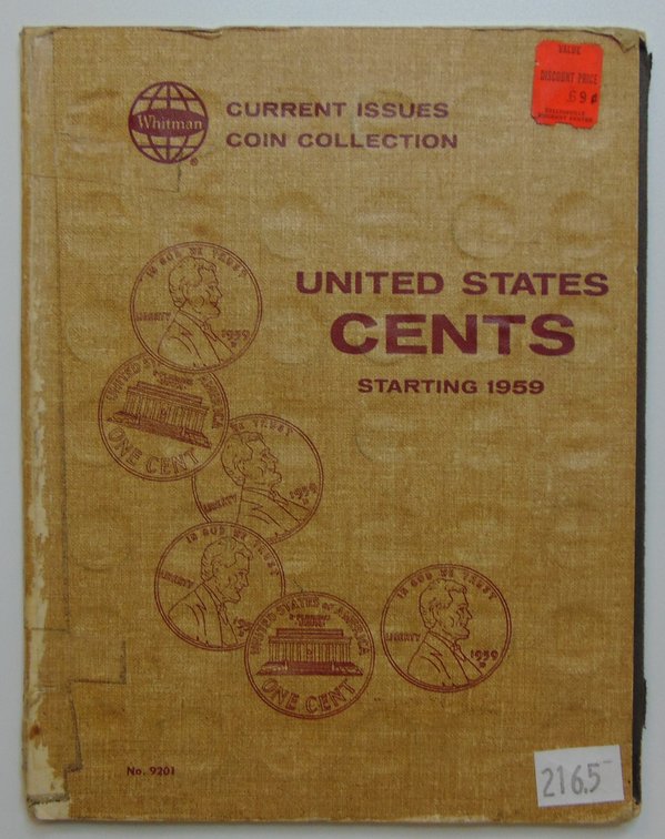 Whitman Album 9201 "United States Cents Starting 1959": contains sixty-three cents.