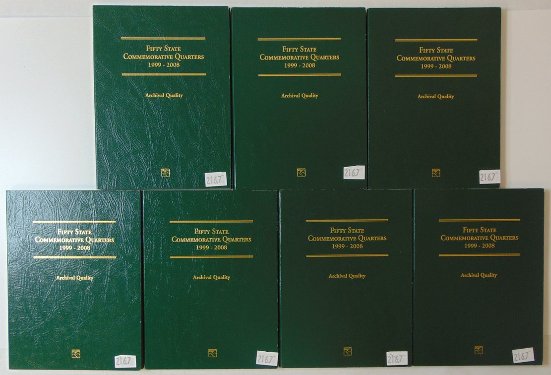 (7) Empty "Fifty State Commemorative Quarters 1999-2008" Littleton Coin Folder Albums.