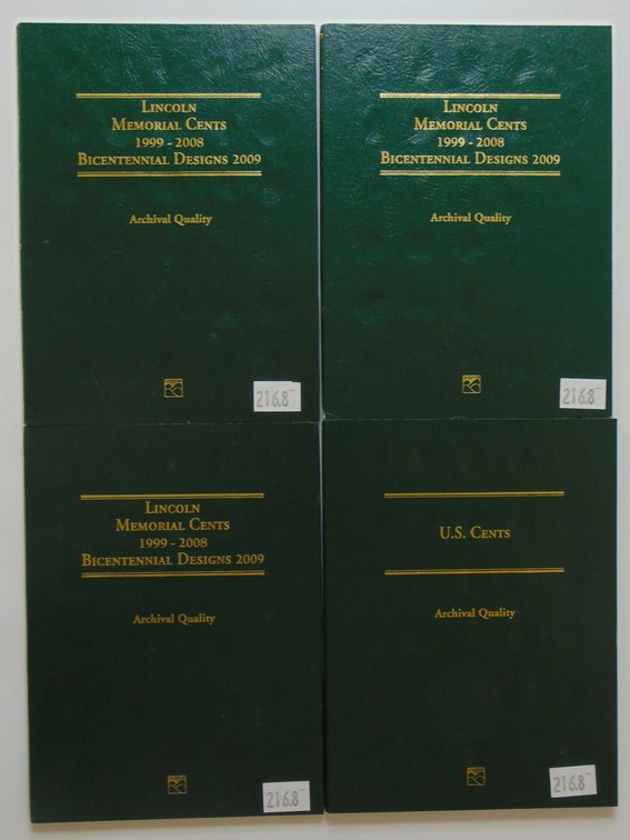 (4) Littleton Coin Folder Albums: (1) U.S. Cents. (3) Lincoln Memorial Cents 1999-2008 Bicentennial Designs 2009.