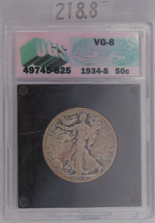 1934-S Walking liberty Half Dollar UGS VG-8.
