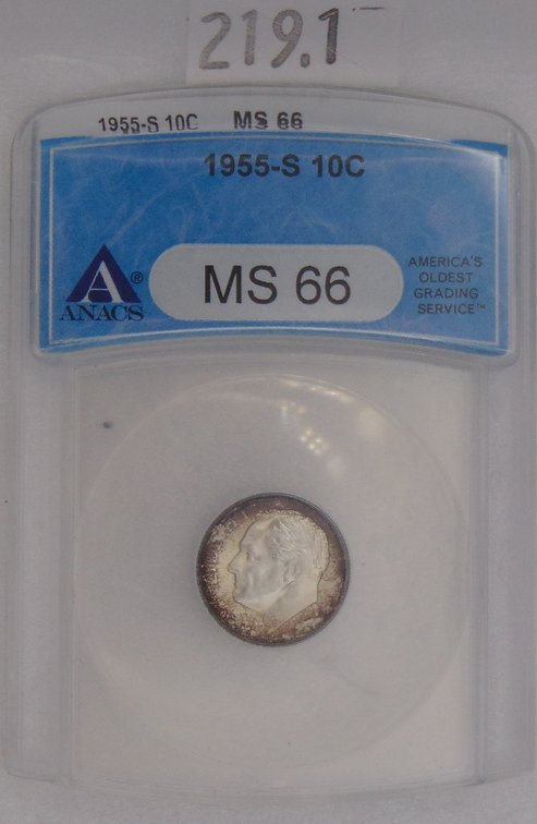1955-S Roosevelt Dime ANACS MS66.