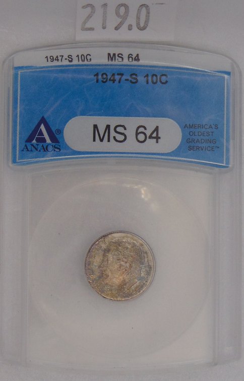 1947-S Roosevelt Dime ANACS MS64.