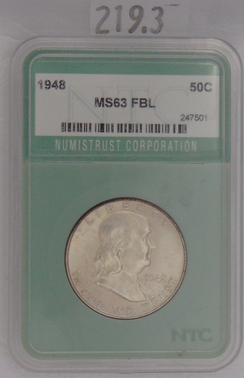 1948 Franklin Half Dollar NTC MS63 FBL (first year).
