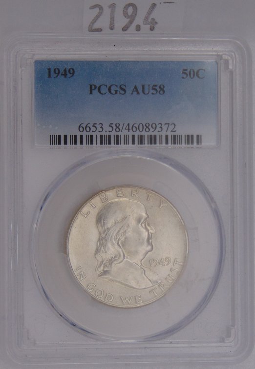 1949 Franklin Half Dollars PCGS AU58.
