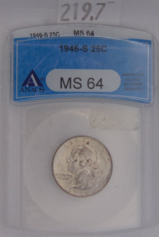 1946-S Washington Quarter ANACS MS64.