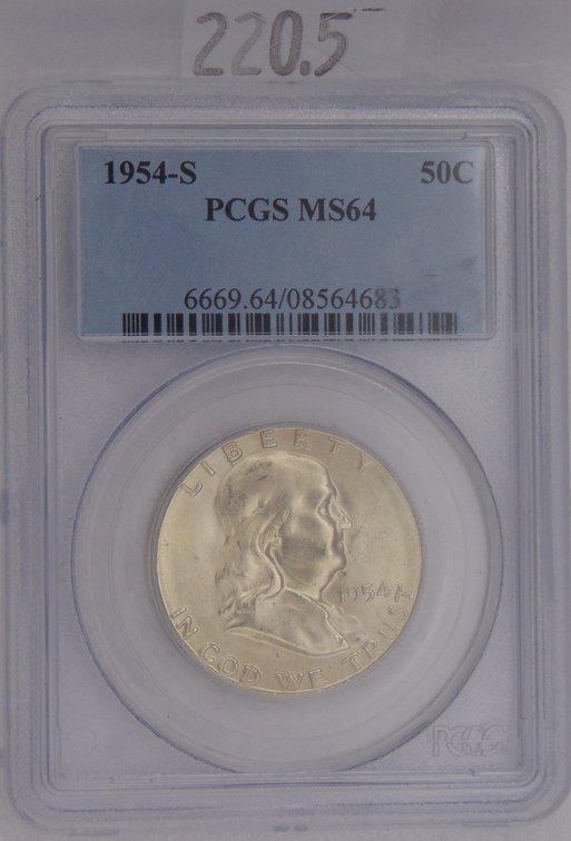 1954-S Franklin Half Dollar PCGS MS64.