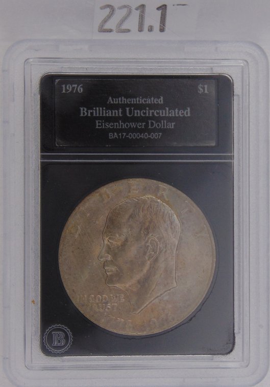 1776 - 1976 Eisenhower Dollar Brilliant Uncirculated in slab.