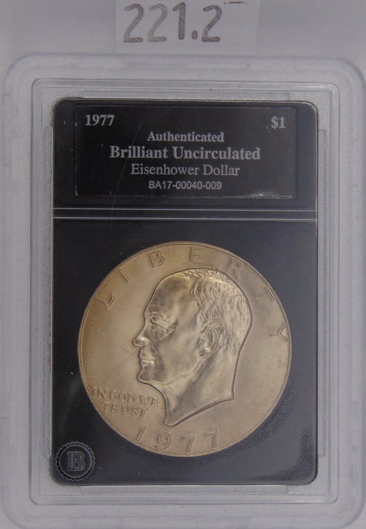 1977 Eisenhower Dollar Brilliant Uncirculated in slab.