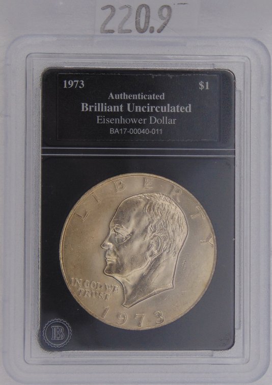 1973 Eisenhower Dollar Brilliant Uncirculated in slab.