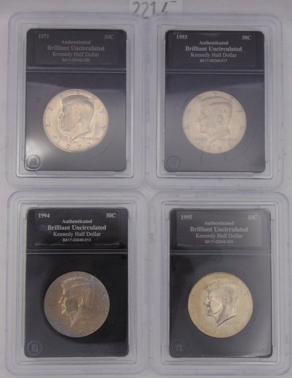 (4) Brilliant Uncirculated Kennedy Half Dollars in slabs.