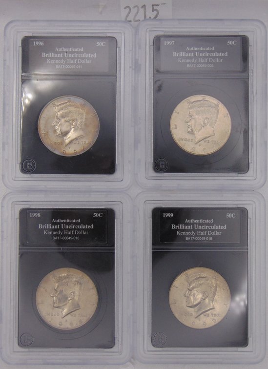 (4) Brilliant Uncirculated Kennedy Half Dollars in slabs.