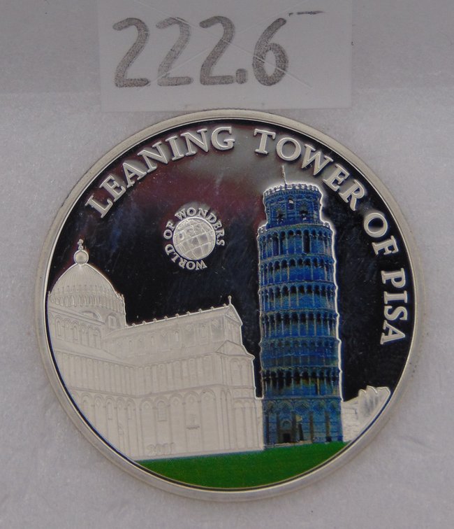 2011 Palau 5 Dollars Leaning Tower of Pisa 25 grams of 925 Sterling Silver.