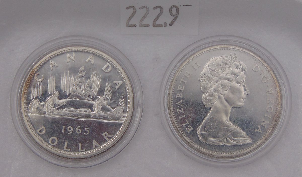(2) 1965 Canada 1 Dollar - Elizabeth II 2nd portrait, 23.3 grams of 80% Silver.