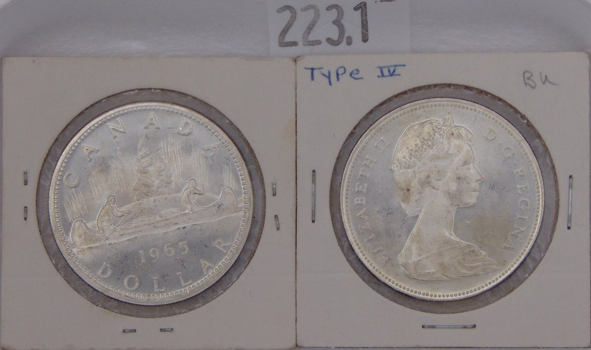 (2) 1965 Canada 1 Dollar - Elizabeth II 2nd portrait, 23.3 grams of 80% Silver.